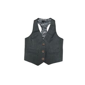 Y2K Office Siren Star City Charcoal Gray Racerback Vest Leopard Print Lining